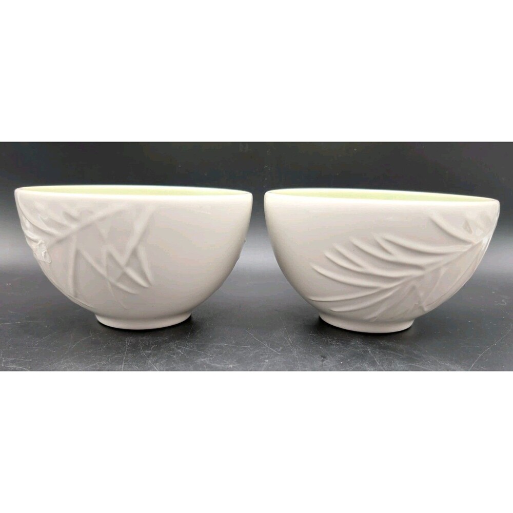 Vintage Pfaltzgraff Aspen White Ceramic Soup Cereal Bowls Embossed Leaf Set Of 2